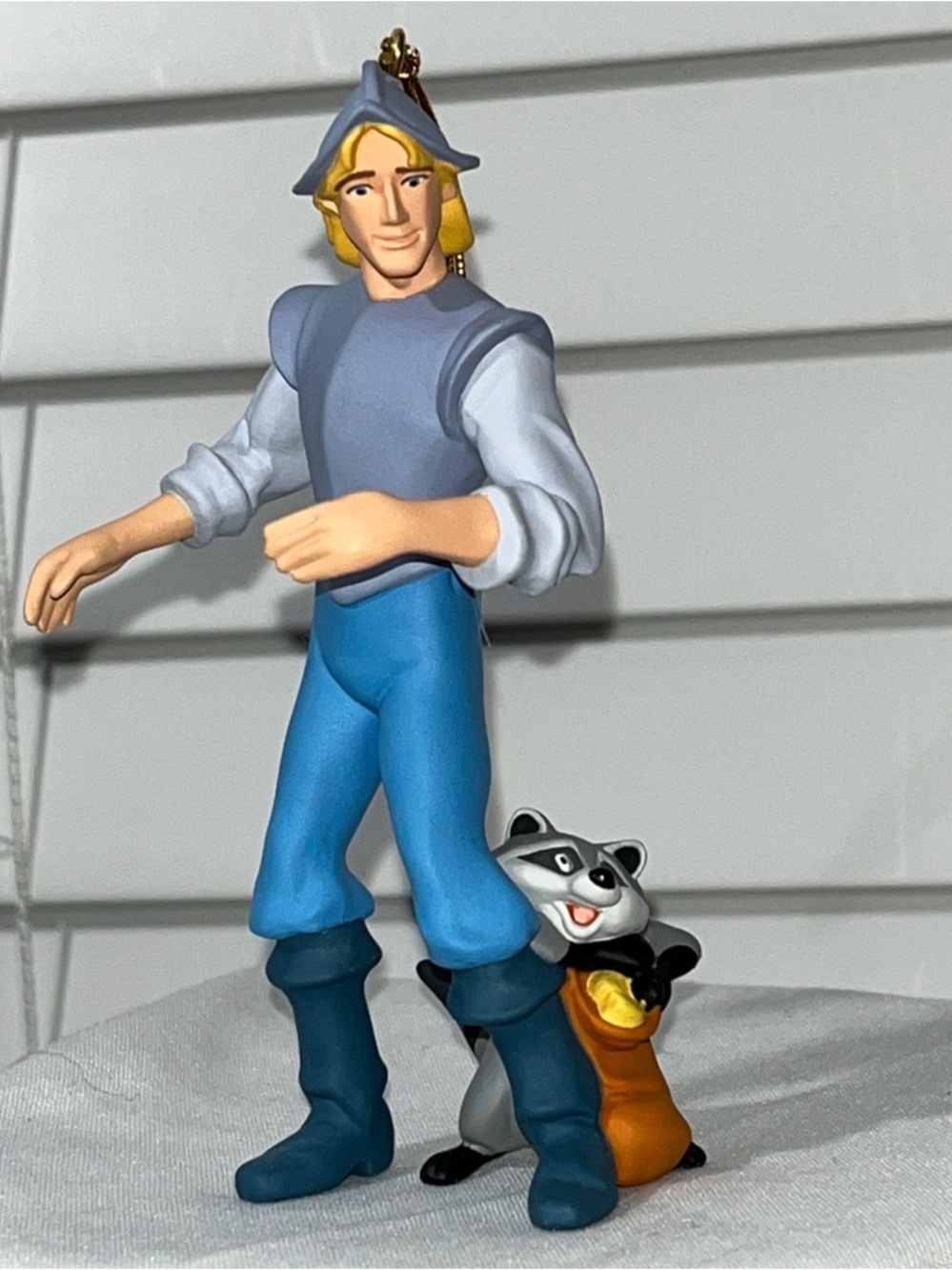 Disney Pocahontas John Smith and Meeko Blue, Gray, Yellow Ornament